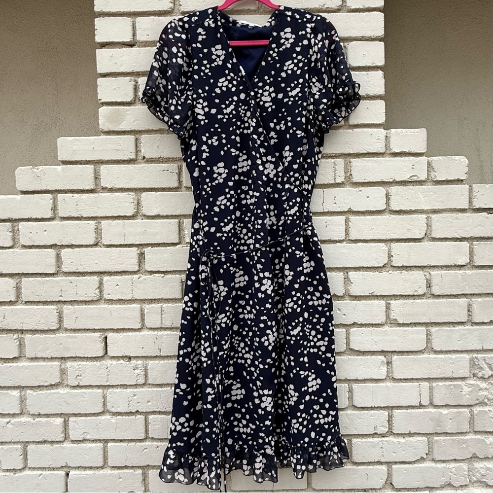 Madewell Silk Floral Wrap Midi Dress in Navy & White - Size XXL